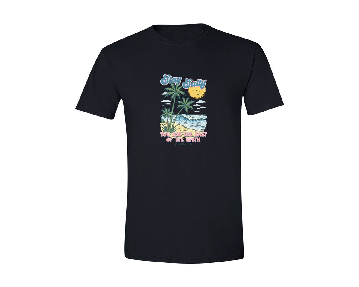 brand:Generic|color:Black|Stay Salty Bible Verse Beach Summer Graphic T-Shirt