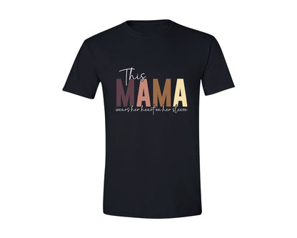 brand:Generic|color:Black|This Mama Wears Her Heart On Her Sleeve 64 Graphic T-Shirt