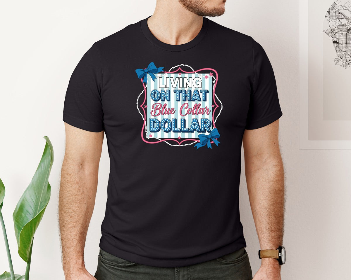 brand:Bella Canvas|color:Black|Preppy Western Blue Collar Dollar 5 Graphic T-Shirt