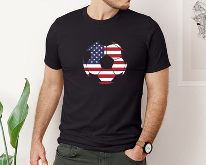 brand:Bella Canvas|color:Black|Patriotic Usa Flag Soccer Ball Graphic T-Shirt
