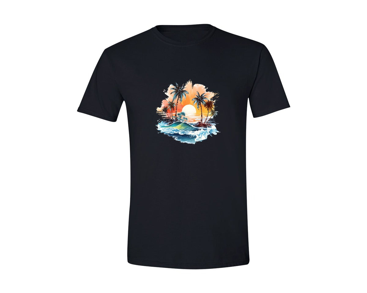 brand:Generic|color:Black|Retrp 80S Summer Beach Vibes Palm Tree 2 Graphic T-Shirt
