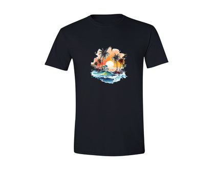 brand:Generic|color:Black|Retrp 80S Summer Beach Vibes Palm Tree 2 Graphic T-Shirt
