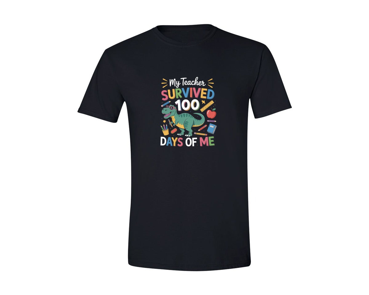 brand:Generic|color:Black|My Teacher Survived 100 Days Of Me 7 Graphic T-Shirt