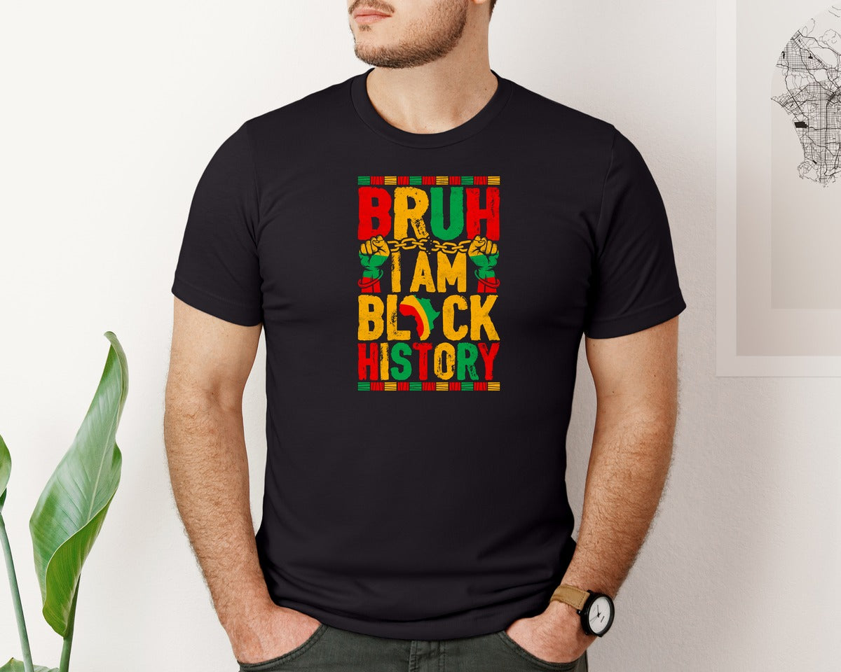 brand:Bella Canvas|color:Black|Bruh Black History Month T Shirt Graphic T-Shirt