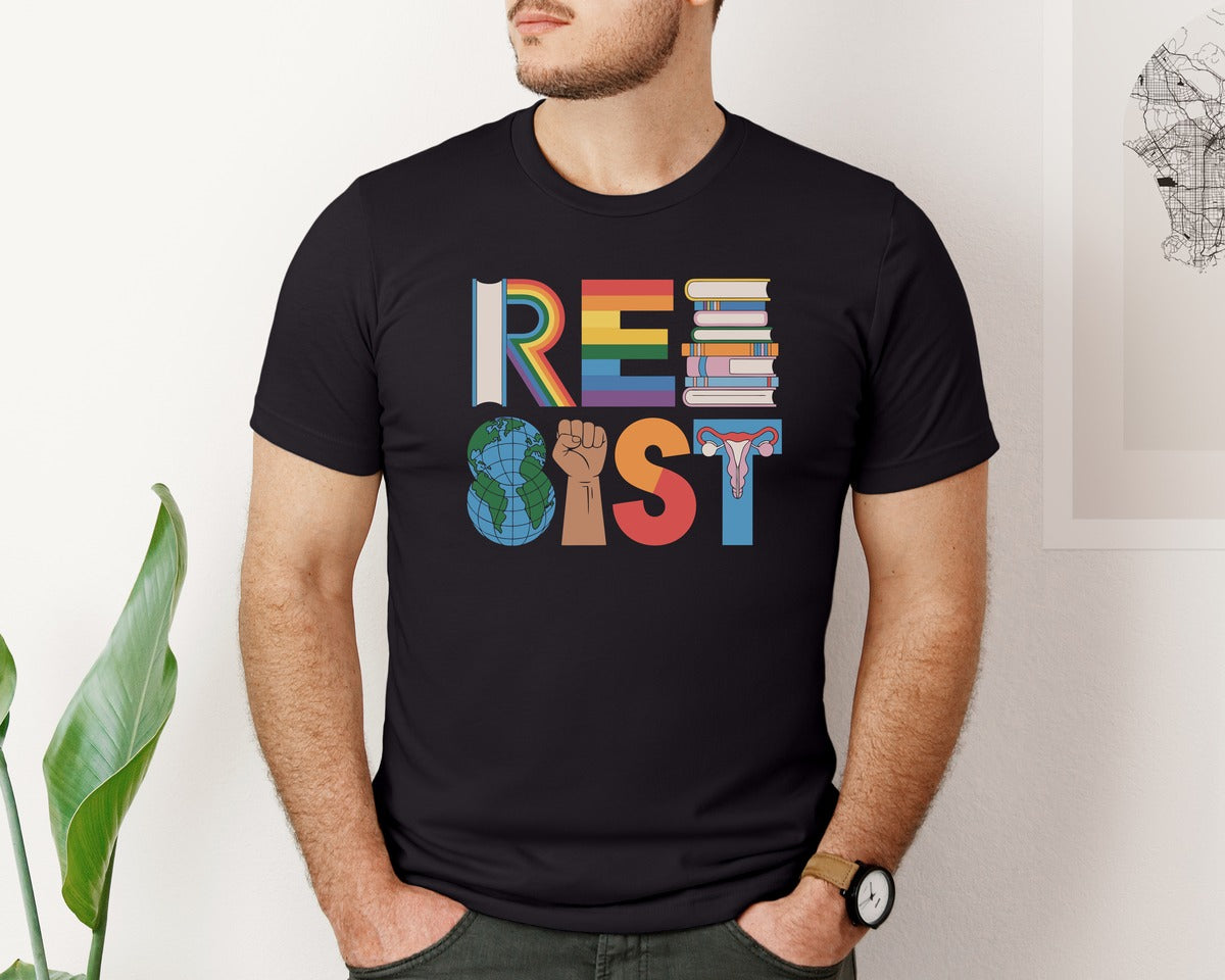 brand:Bella Canvas|color:Black|Resist Protest Lgbtqia Equality Symbol Graphic T-Shirt