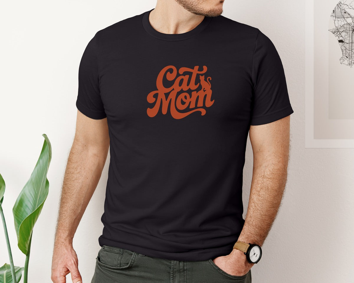 brand:Bella Canvas|color:Black|Cat Mom Cute Cat Lover Shirt Graphic T-Shirt