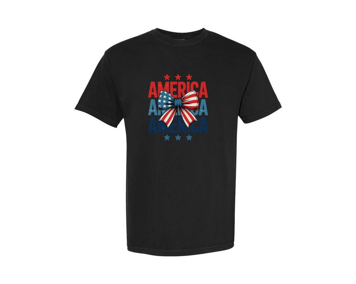brand:Comfort Colors|color:Black|American Patriotic Bow For Independence Graphic T-Shirt