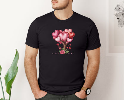 brand:Bella Canvas|color:Black|Valentine Heart Valentine Tree Graphic T-Shirt