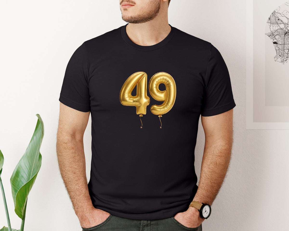 brand:Bella Canvas|color:Black|1 50 Numbers Of Gold Balloon Graphic T-Shirt