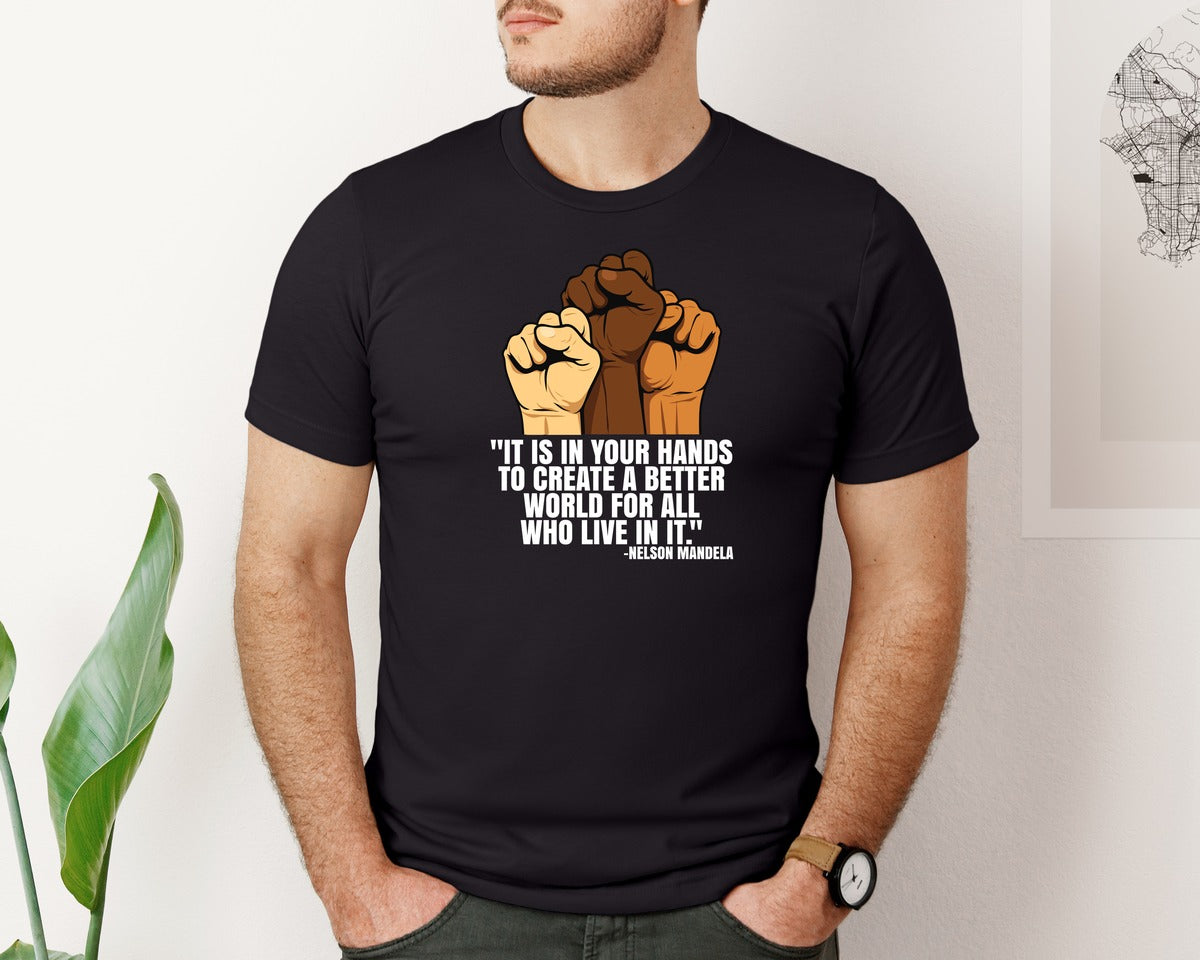 brand:Bella Canvas|color:Black|Create A Better World Unity Quote Graphic T-Shirt