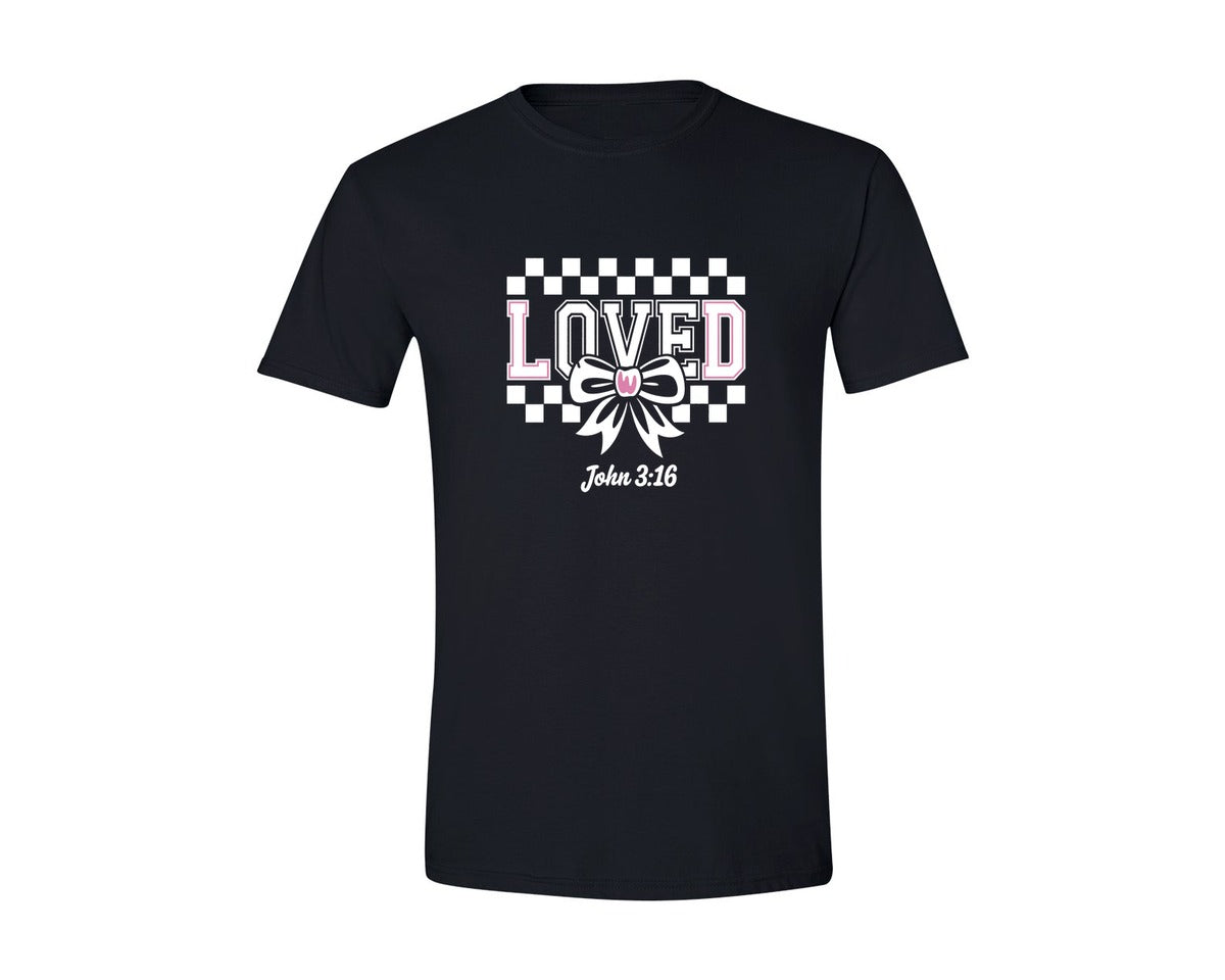brand:Generic|color:Black|Loved John 316 Christian Valentines 9 Graphic T-Shirt