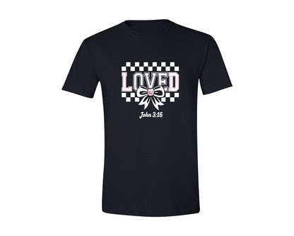 brand:Generic|color:Black|Loved John 316 Christian Valentines 9 Graphic T-Shirt