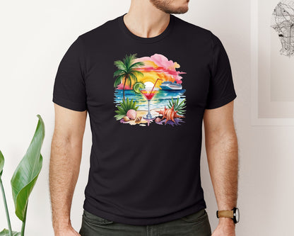 brand:Bella Canvas|color:Black|Summer Cocktail Ocean Beach Vacation Graphic T-Shirt