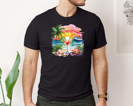 Summer Cocktail Ocean Beach Vacation Graphic T-Shirt