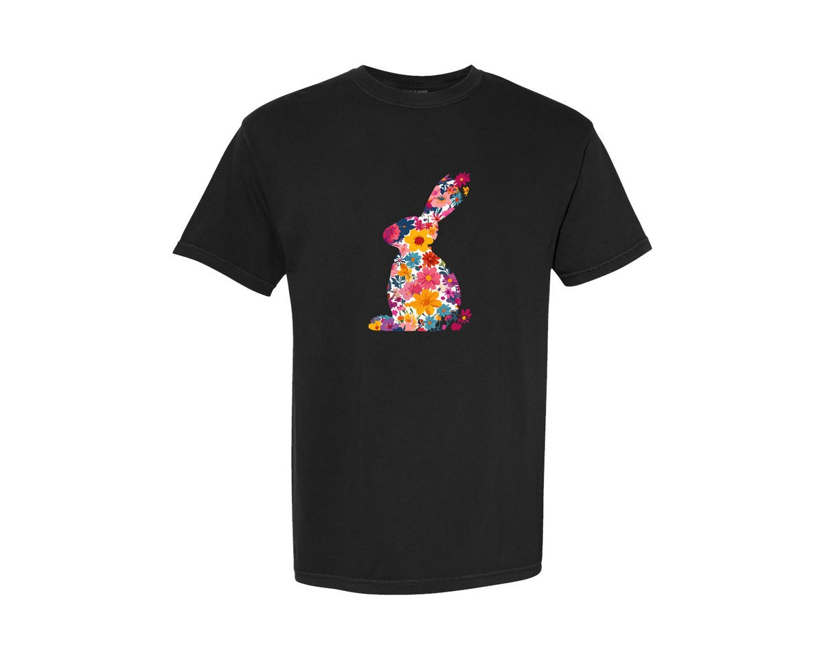 brand:Comfort Colors|color:Black|Floral Bunny Easter Rabbit Graphic T-Shirt