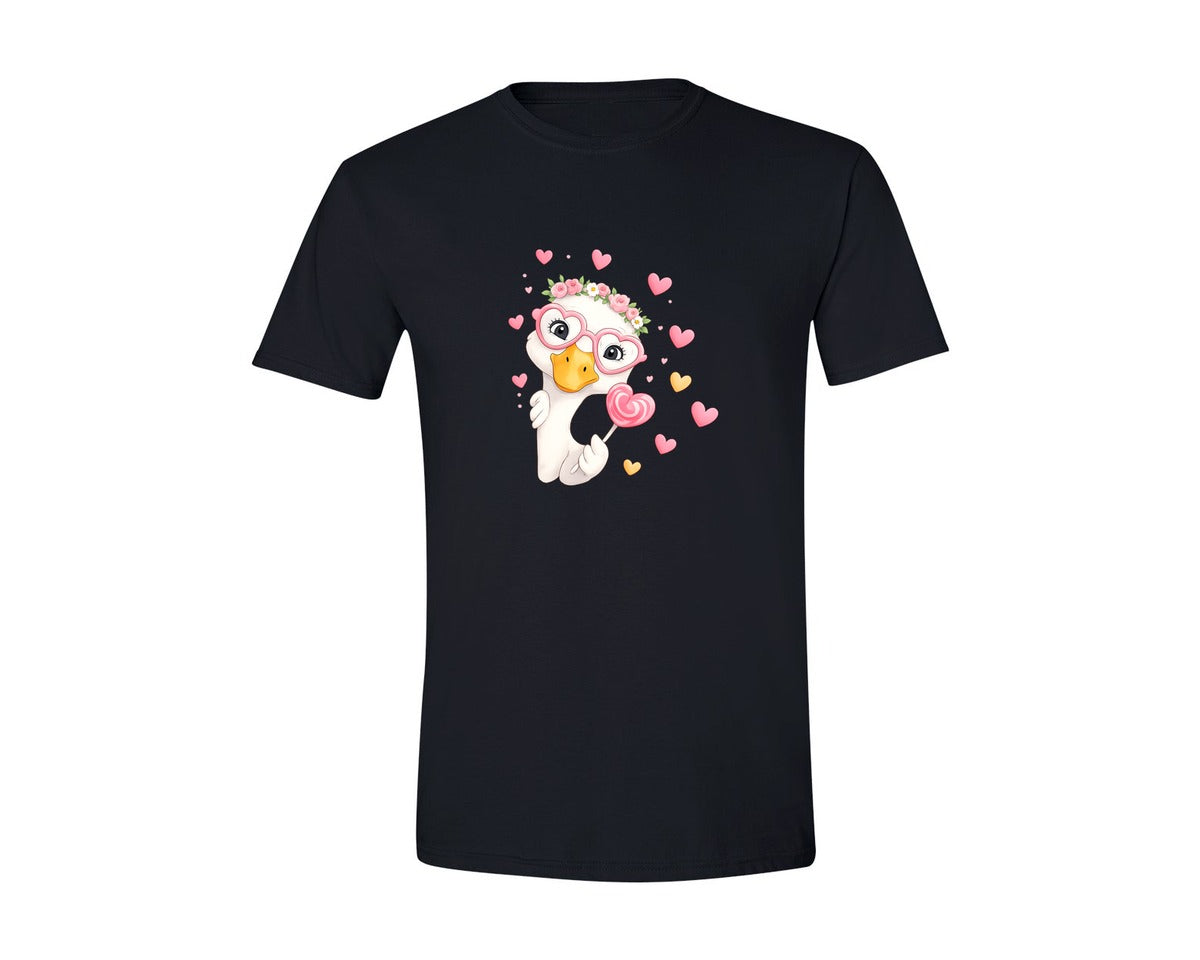 brand:Generic|color:Black|Retro Valentine Goose Funny Gooses Graphic T-Shirt
