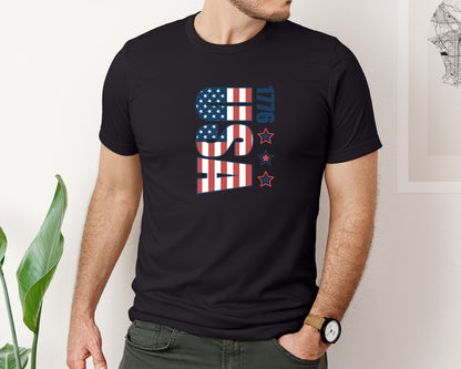 brand:Bella Canvas|color:Black|Retro Usa 1776 Flag Graphic T-Shirt