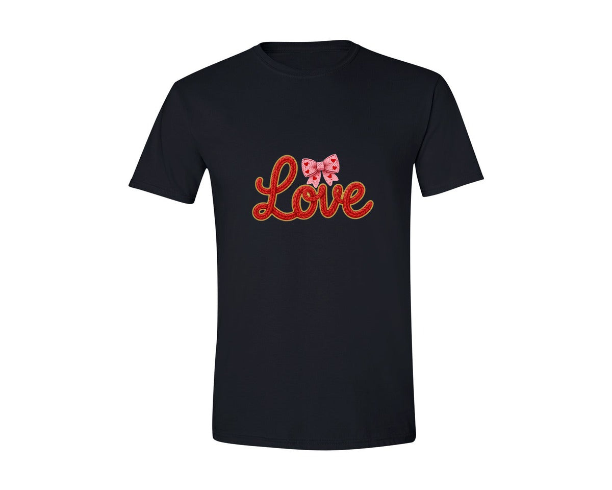 brand:Generic|color:Black|Crochet Pink Love Bow Valentine 5 Graphic T-Shirt
