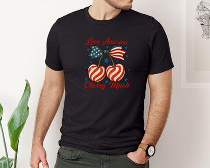 brand:Bella Canvas|color:Black|Retro America Coquette Cherry Bow Graphic T-Shirt