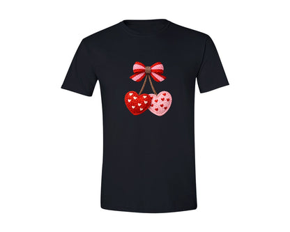 brand:Generic|color:Black|Heart Crochet Yarn Valentines Day Graphic T-Shirt