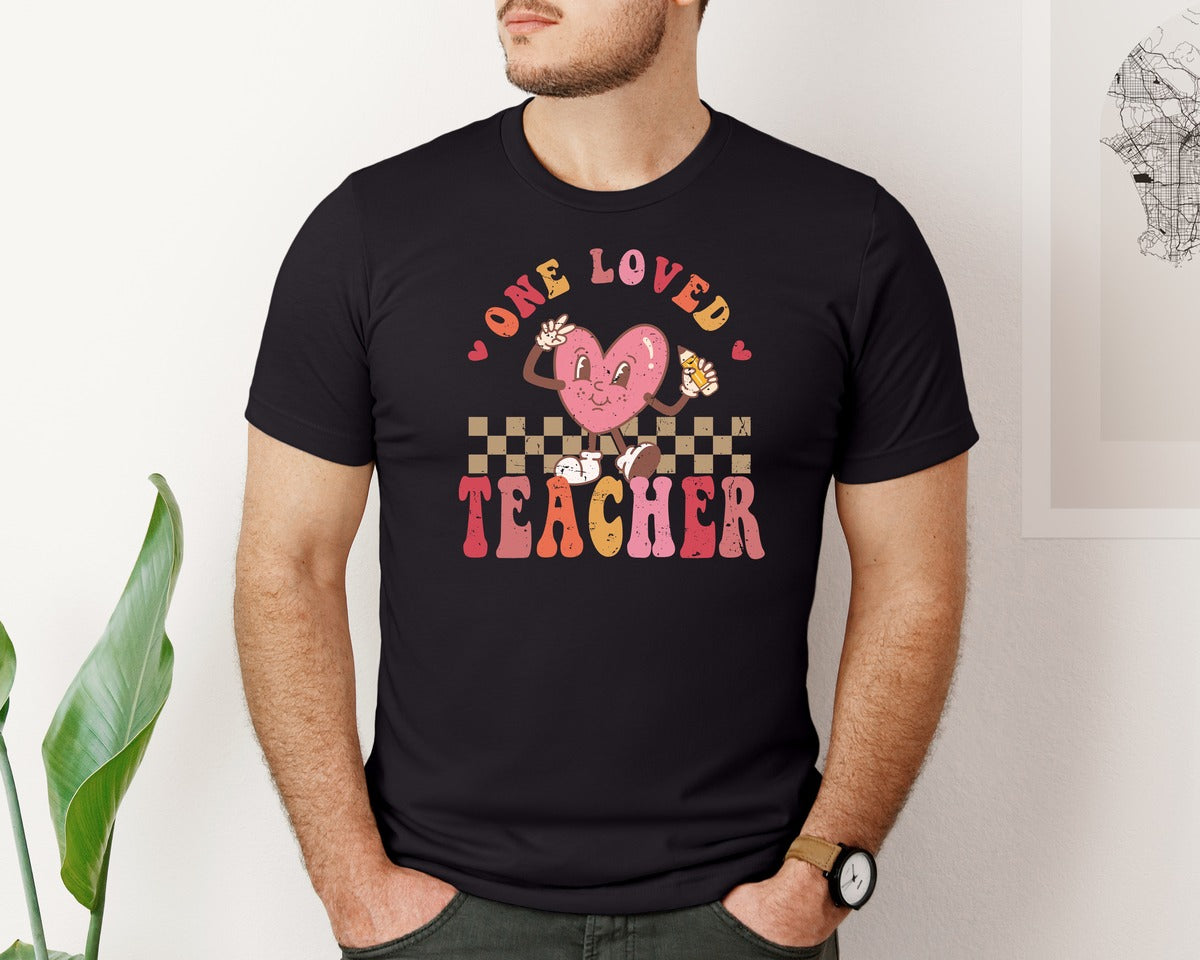 brand:Bella Canvas|color:Black|Love Teacher Valentine Graphic T-Shirt