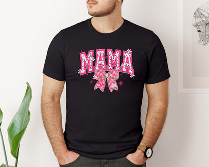 brand:Bella Canvas|color:Black|Coquette Mama Pink Bow Retro Spring Graphic T-Shirt