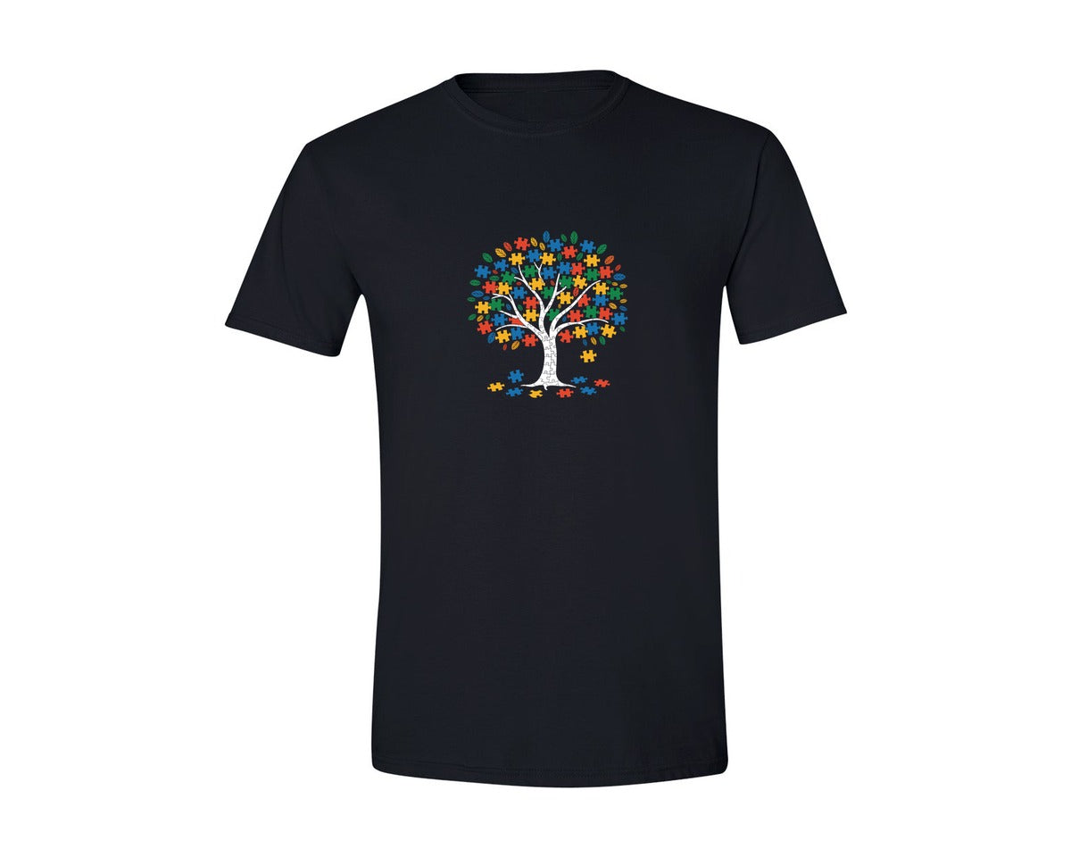 brand:Generic|color:Black|Autism Tree Puzzle Colorful Puzzle Graphic T-Shirt