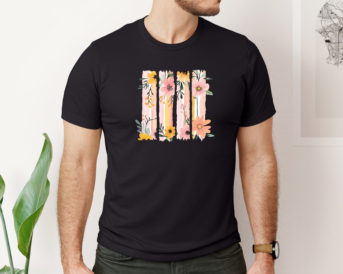 brand:Bella Canvas|color:Black|Boho Wildflowers Floral Brushstroke Graphic T-Shirt