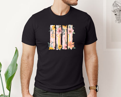 brand:Bella Canvas|color:Black|Boho Wildflowers Floral Brushstroke Graphic T-Shirt
