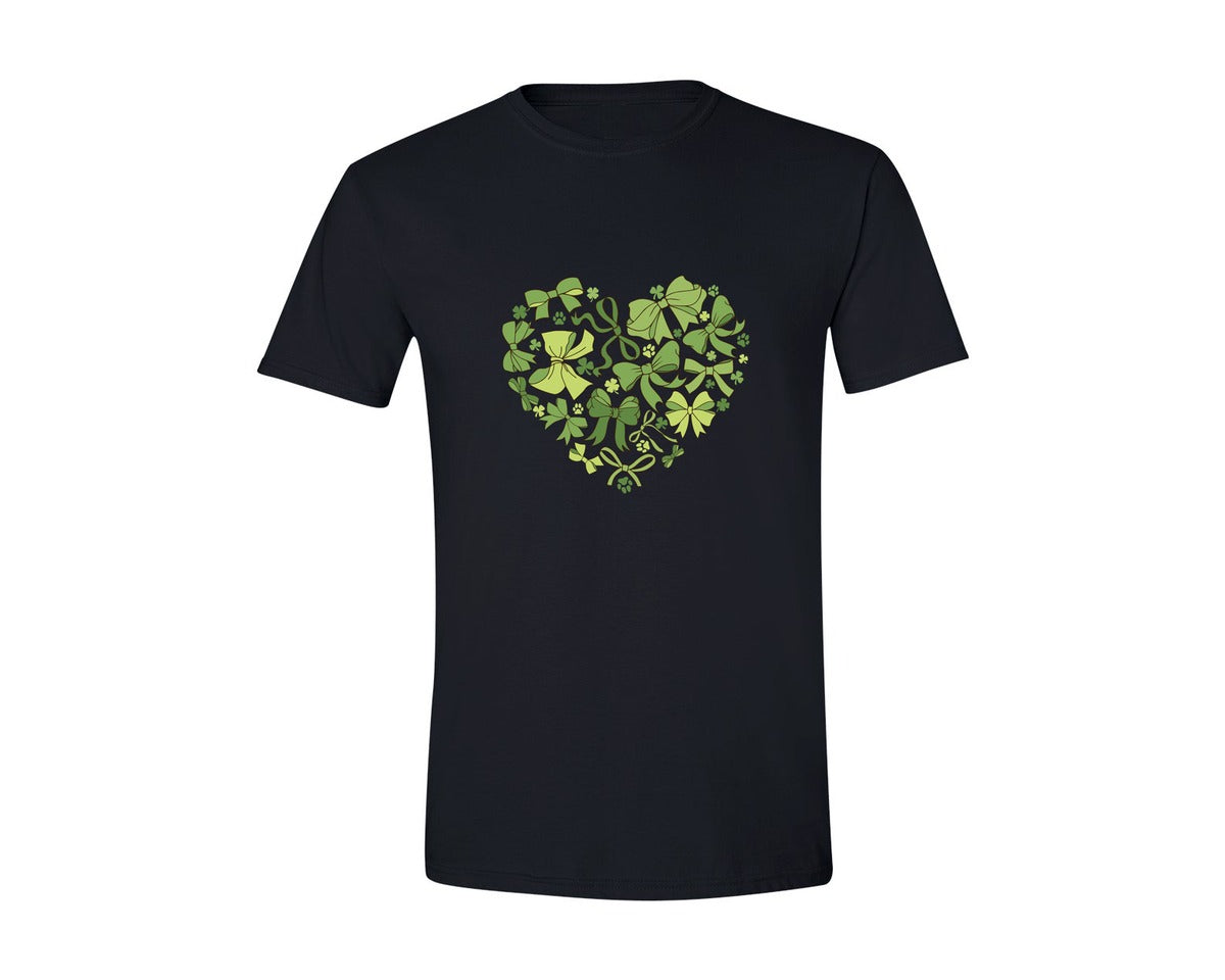 brand:Generic|color:Black|Green Bow Heart Cut File Graphic T-Shirt
