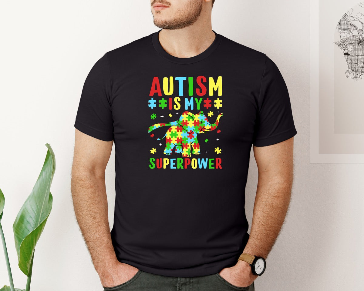 brand:Bella Canvas|color:Black|Autism Is My Superpower T Shirt 2 Graphic T-Shirt