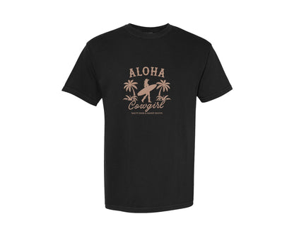 brand:Comfort Colors|color:Black|Western Summer Aloha Cowgirl Graphic T-Shirt