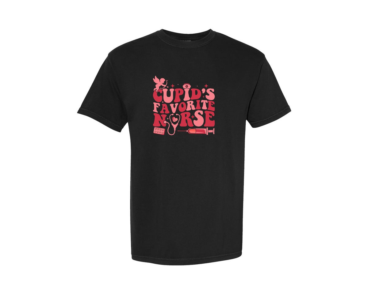 brand:Comfort Colors|color:Black|Nurse Love Valentines Day T Shirt Graphic T-Shirt
