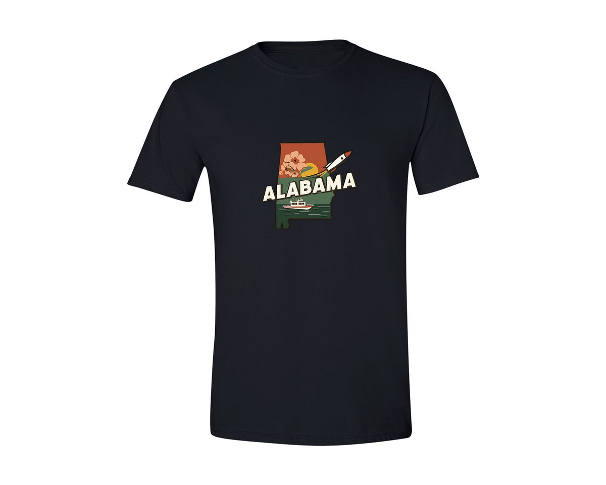 brand:Generic|color:Black|Alabama State Map 2 Graphic T-Shirt