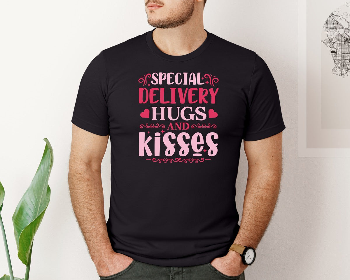 brand:Bella Canvas|color:Black|Special Delivery Hugs Kisses File 3 Graphic T-Shirt