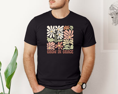 brand:Bella Canvas|color:Black|Grow In Grace Boho Flowers Graphic T-Shirt