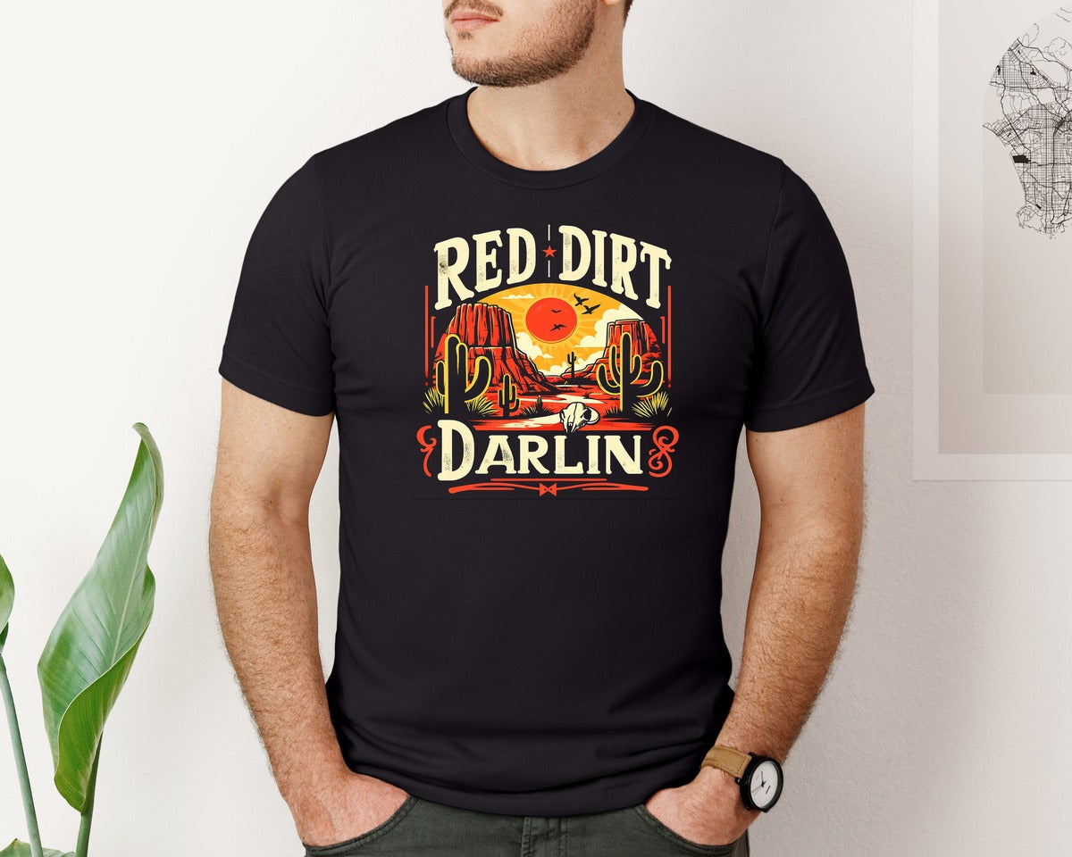 brand:Bella Canvas|color:Black|Red Dirt Country Music Western Graphic T-Shirt