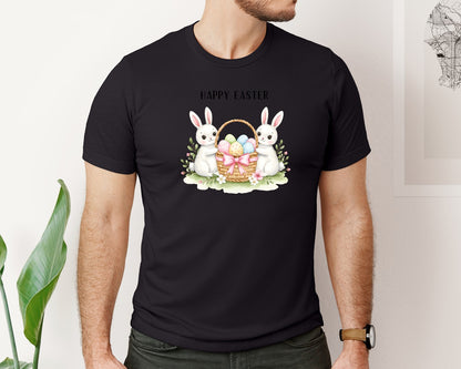 brand:Bella Canvas|color:Black|Happy Easter Bunnies With Basket Cu Graphic T-Shirt