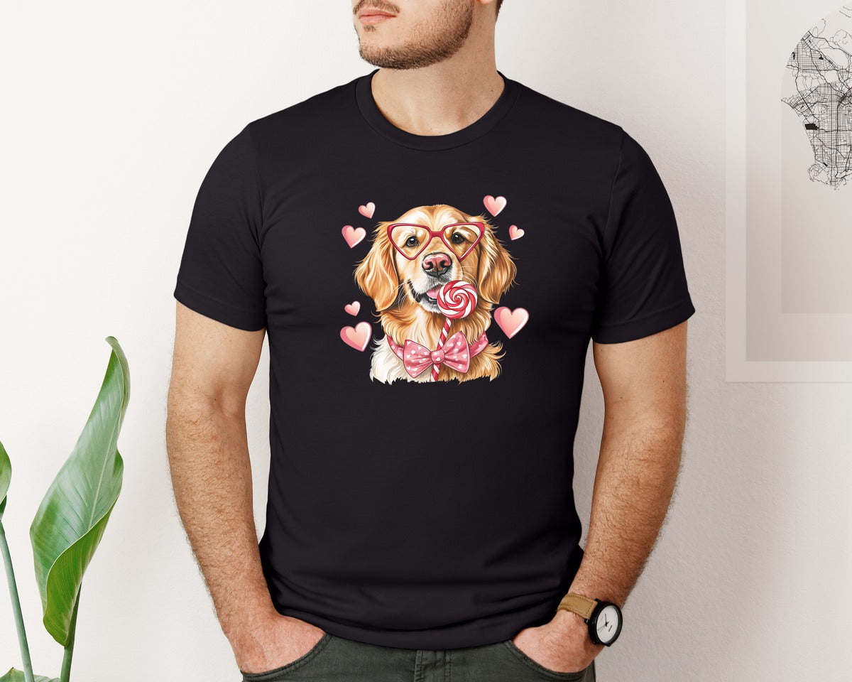 brand:Bella Canvas|color:Black|Valentine Dog Lovers Golden Graphic T-Shirt