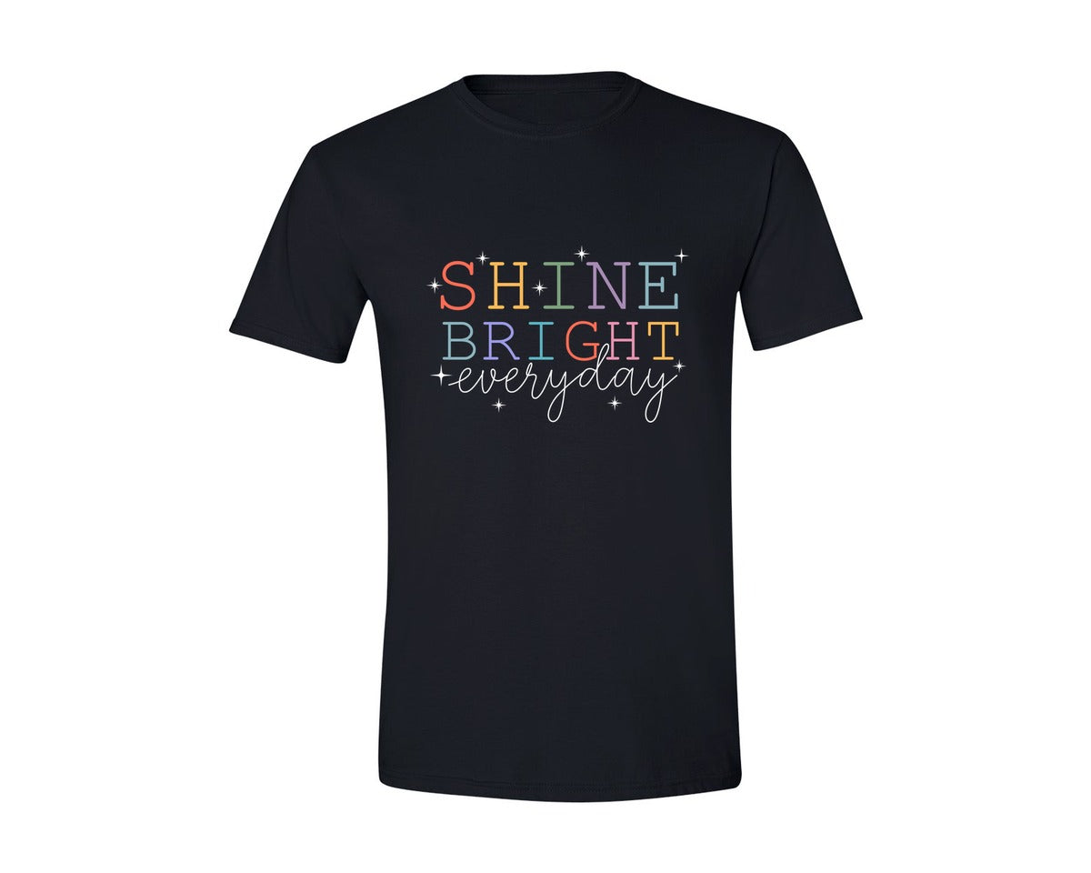 brand:Generic|color:Black|Shine Bright Everyday Positive Vibes Graphic T-Shirt