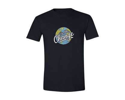 brand:Generic|color:Black|Be The Change Typography Earth Day 2025 Graphic T-Shirt