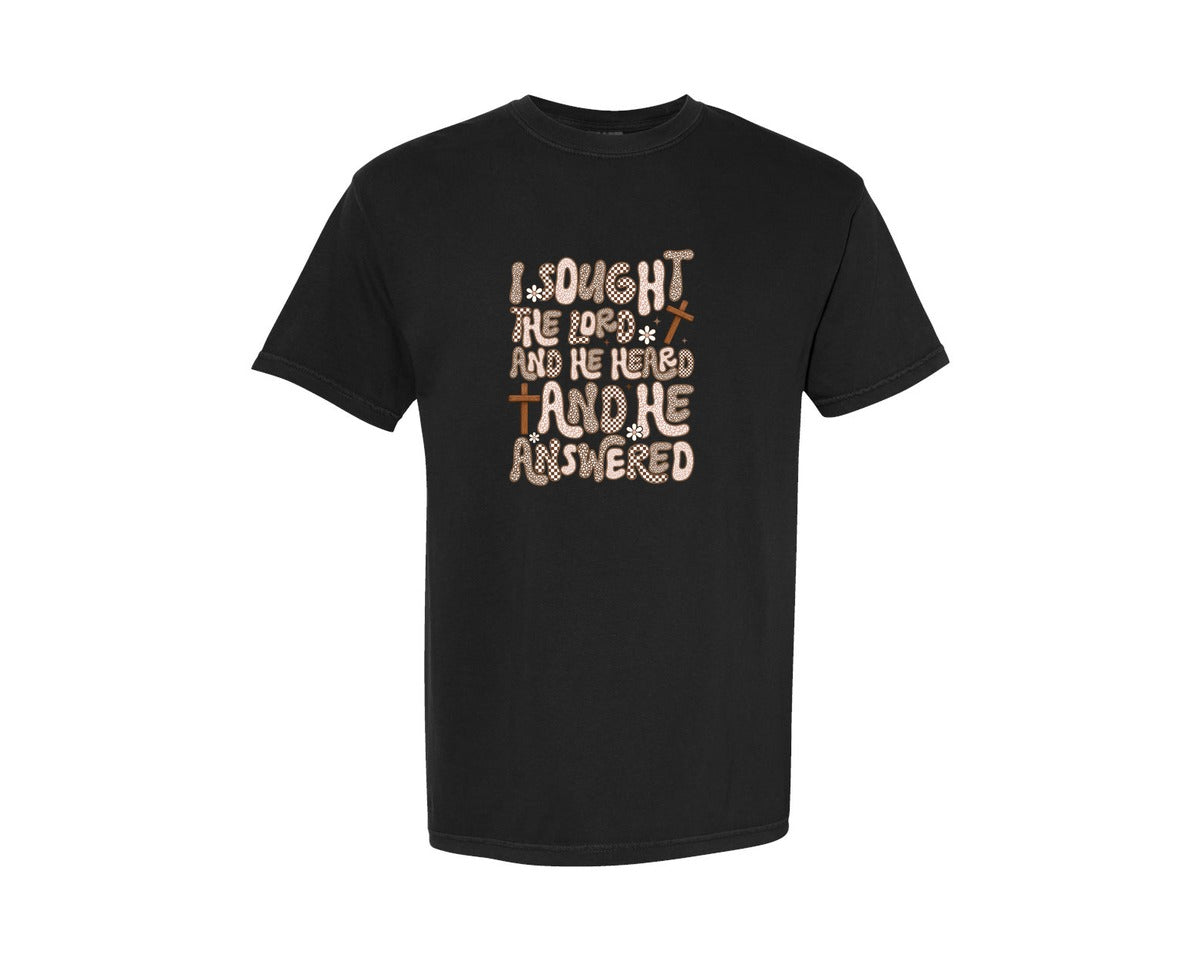 brand:Comfort Colors|color:Black|I Sought The Lord And He Heard Christia Graphic T-Shirt