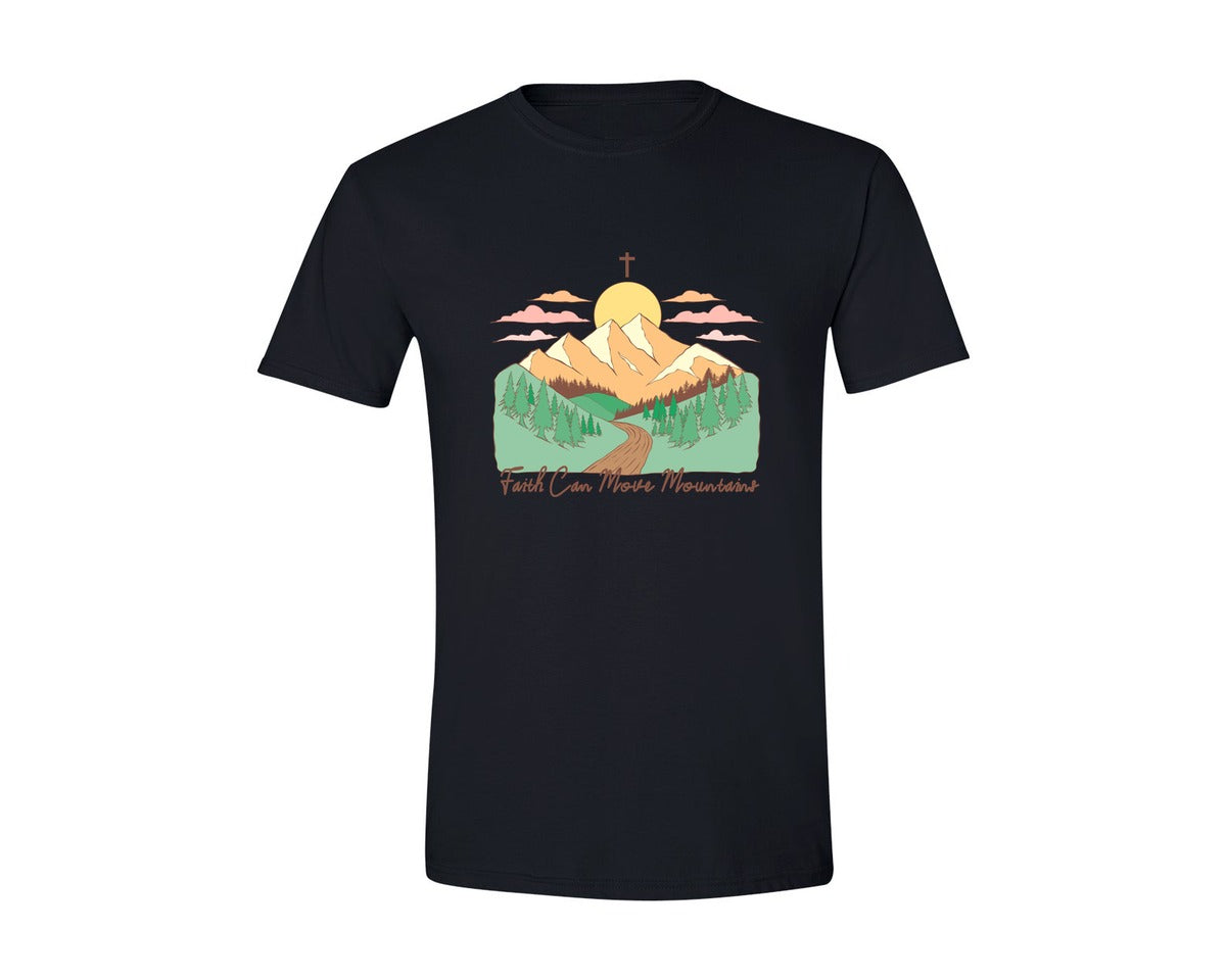 brand:Generic|color:Black|Faith Can Move Mountains Christian Quote 2 Graphic T-Shirt