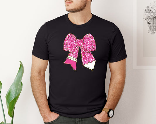 Teacher Valentine Coquette Bow Pencil Pn Graphic T-Shirt