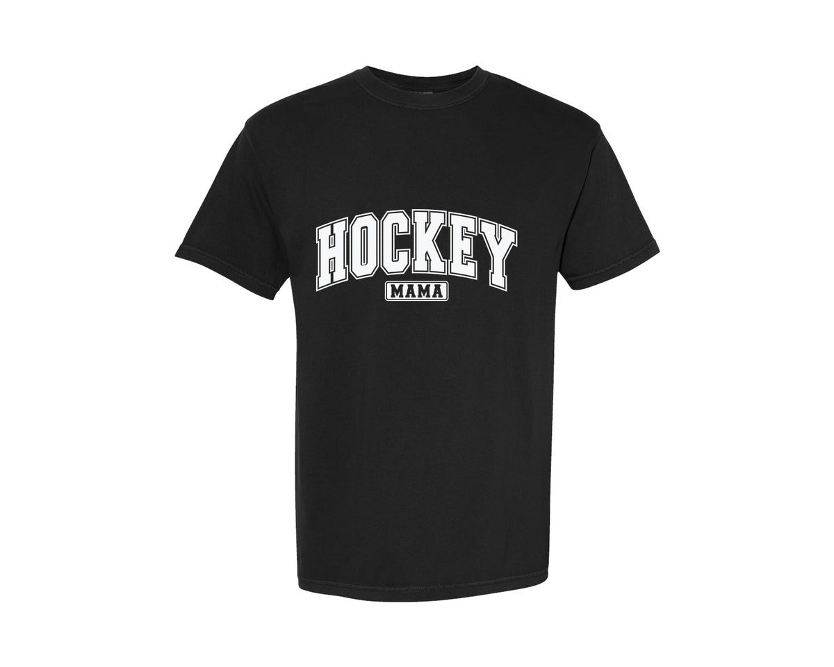 brand:Comfort Colors|color:Black|Hockey Mama Hockey Mom Varsity Graphic T-Shirt