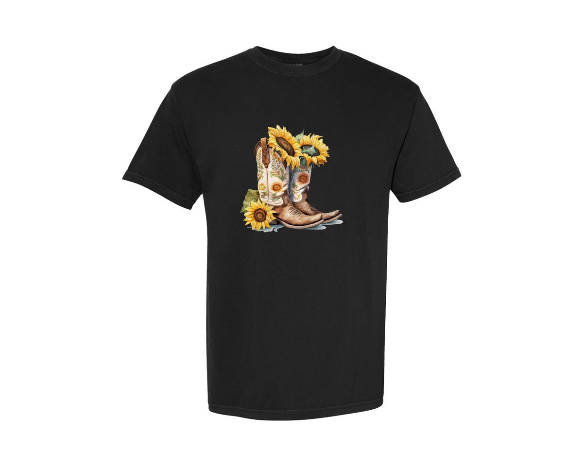 brand:Comfort Colors|color:Black|Western Cowboy Boots Graphic T-Shirt