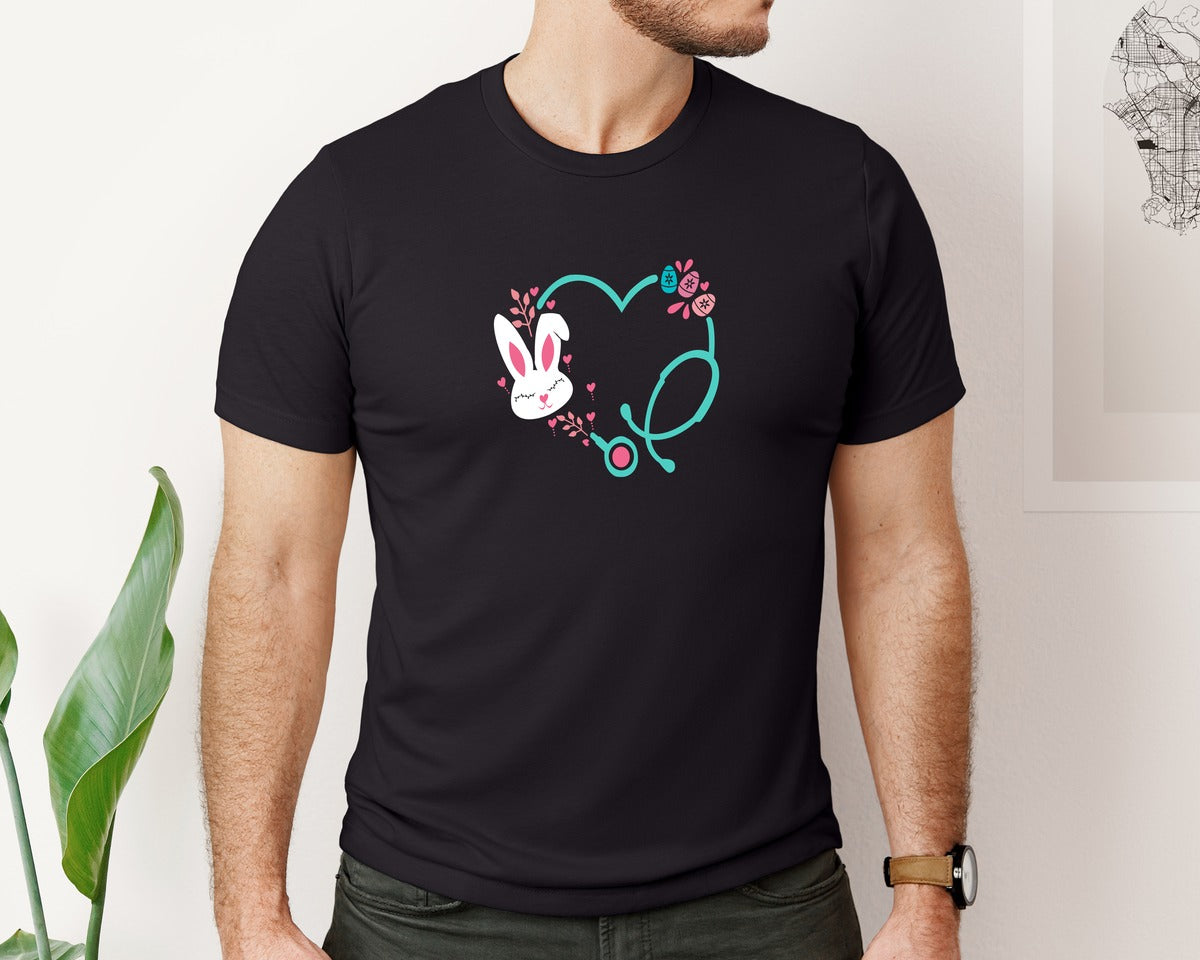 brand:Bella Canvas|color:Black|Easter Nurseheart Bunny Shirt Pngsvg 2 Graphic T-Shirt