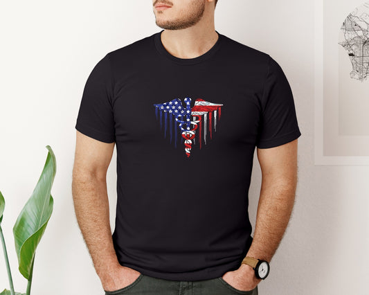 American Flag Caduceus 4Th Of July Graphic T-Shirt