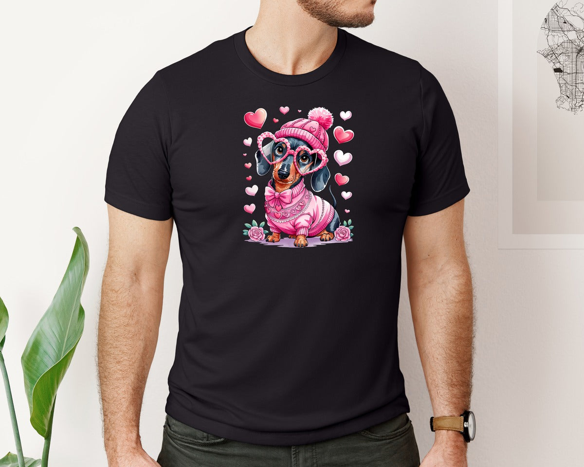 brand:Bella Canvas|color:Black|Cute Dachshund For Valentines Day Love 3 Graphic T-Shirt