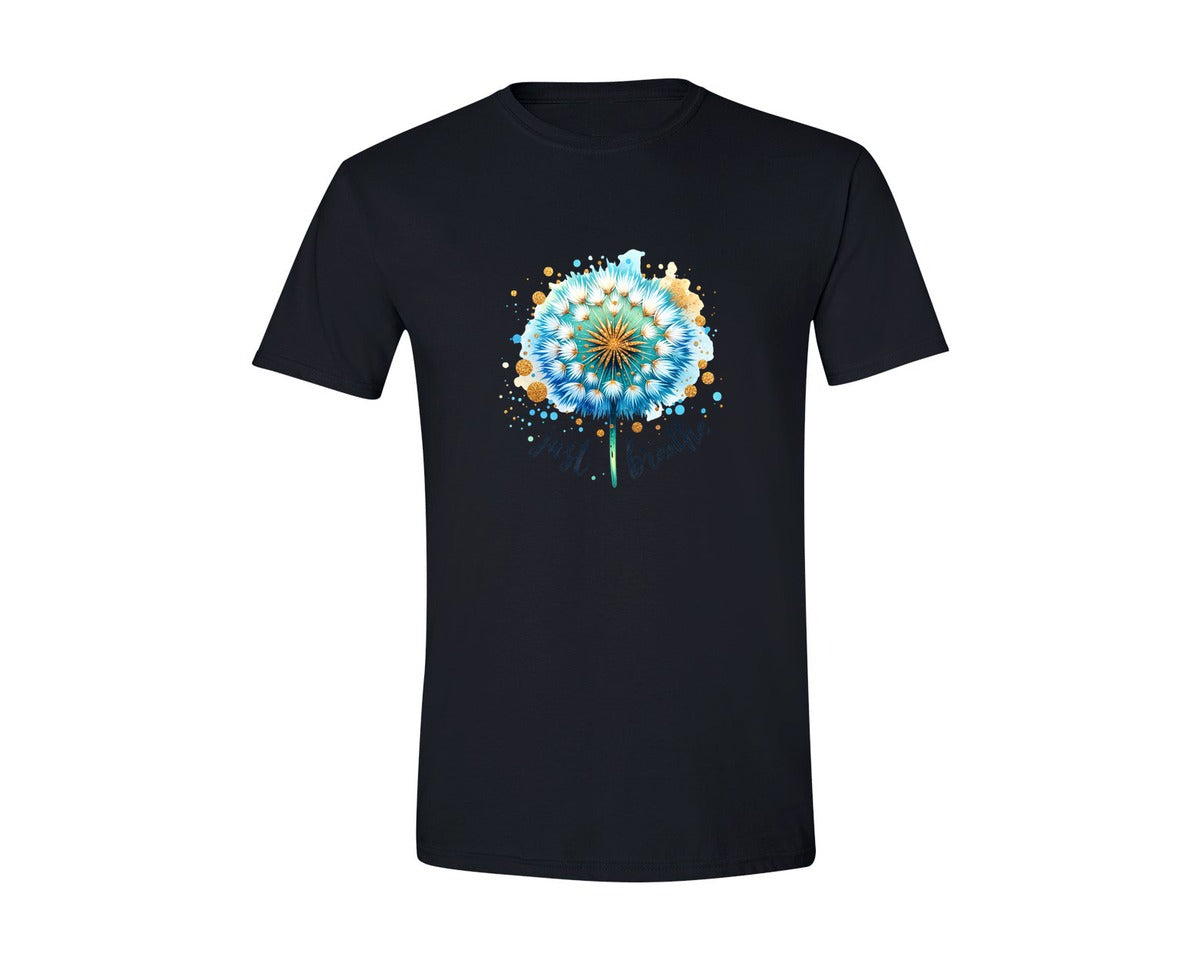 brand:Generic|color:Black|Just Breathe Dandelion Flower Graphic T-Shirt
